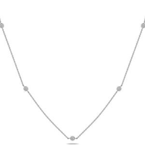 Moissanite station necklace with bezel set stones for layering