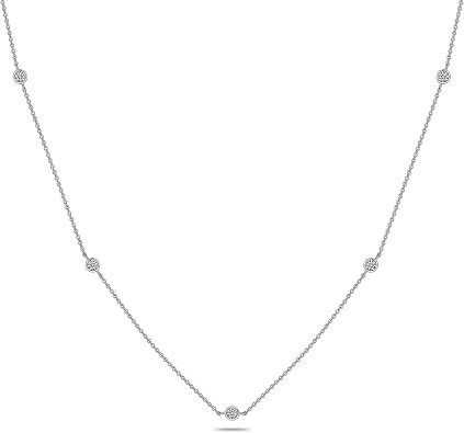 Moissanite station necklace with bezel set stones for layering