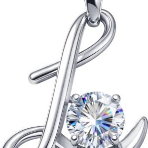 Moissanite letter L initial pendant necklace in sterling silver