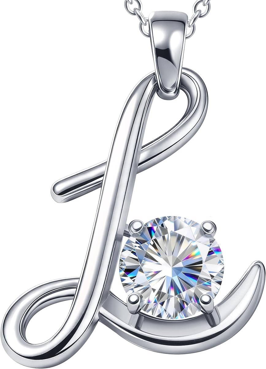 Moissanite letter L initial pendant necklace in sterling silver