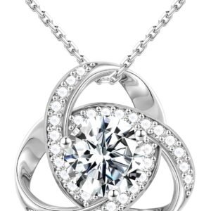 Sterling silver love knot pendant necklace with lab-grown moissanite center stone