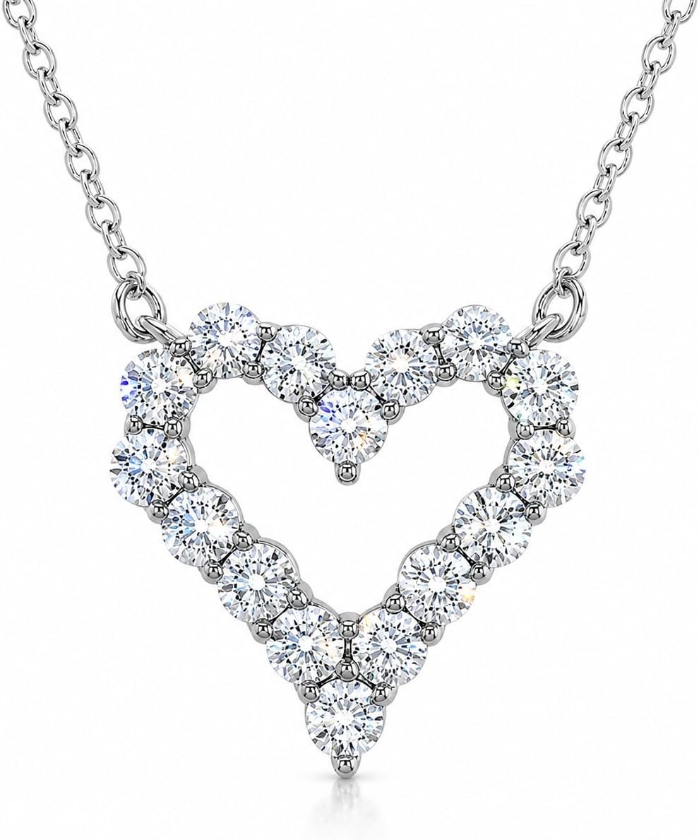 Moissanite open heart necklace pendant in sterling silver