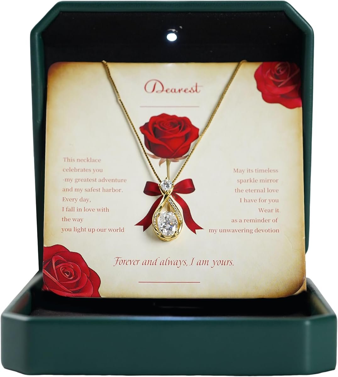 Moissanite oval infinity necklace in gold with gift box