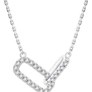 Dainty moissanite paperclip pendant necklace in white gold-plated sterling silver