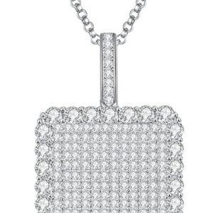 Moissanite pave pendant necklace rectangular in gold plated silver