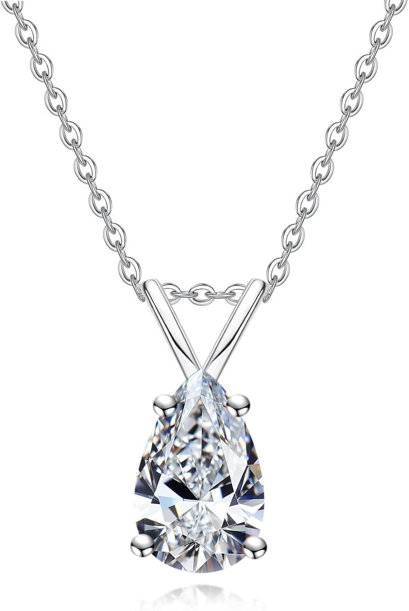 Moissanite pear necklace pendant in 925 sterling silver with certificate