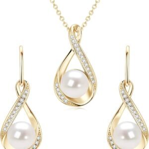 Moissanite and freshwater pearl necklace set in gold plated sterling silver