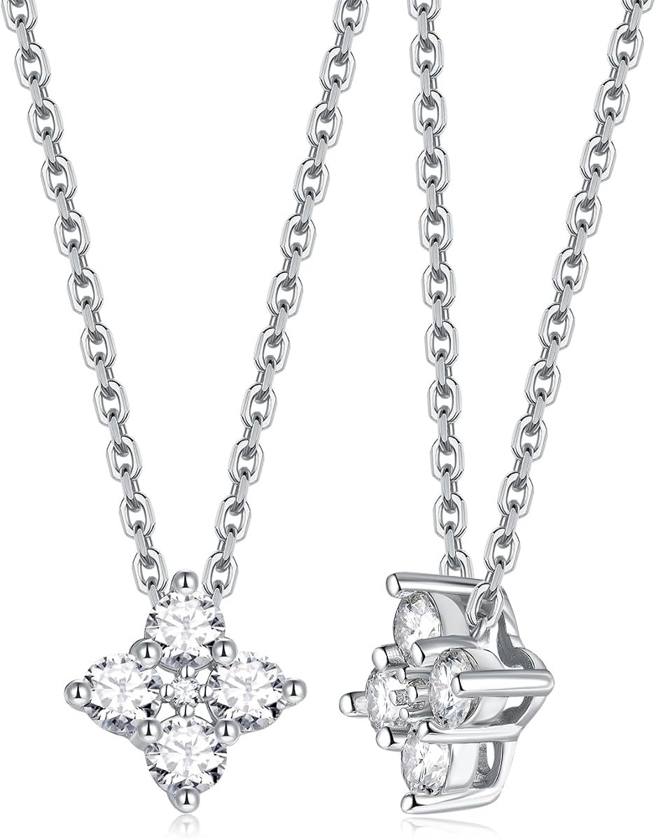 Small moissanite petal pendant necklace in sterling silver