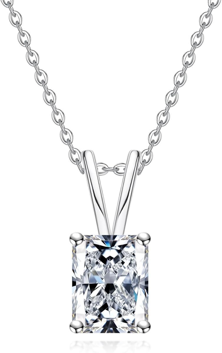 Moissanite radiant cut pendant necklace in sterling silver