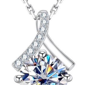 Moissanite ribbon necklace with 2 carat D color VVS1 pendant in sterling silver