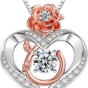 Moissanite rose heart pendant necklace in sterling silver with certificate