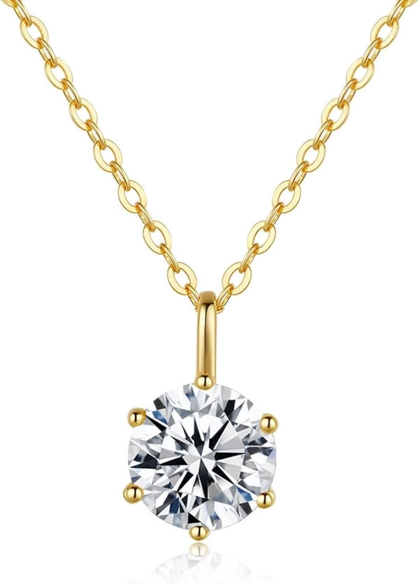 Moissanite six prong solitaire necklace pendant in sterling silver