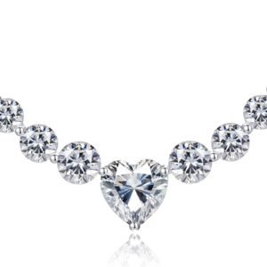 Seven stone moissanite smile heart pendant necklace in sterling silver