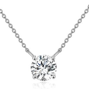 Moissanite solitaire necklace pendant in 14K solid white gold