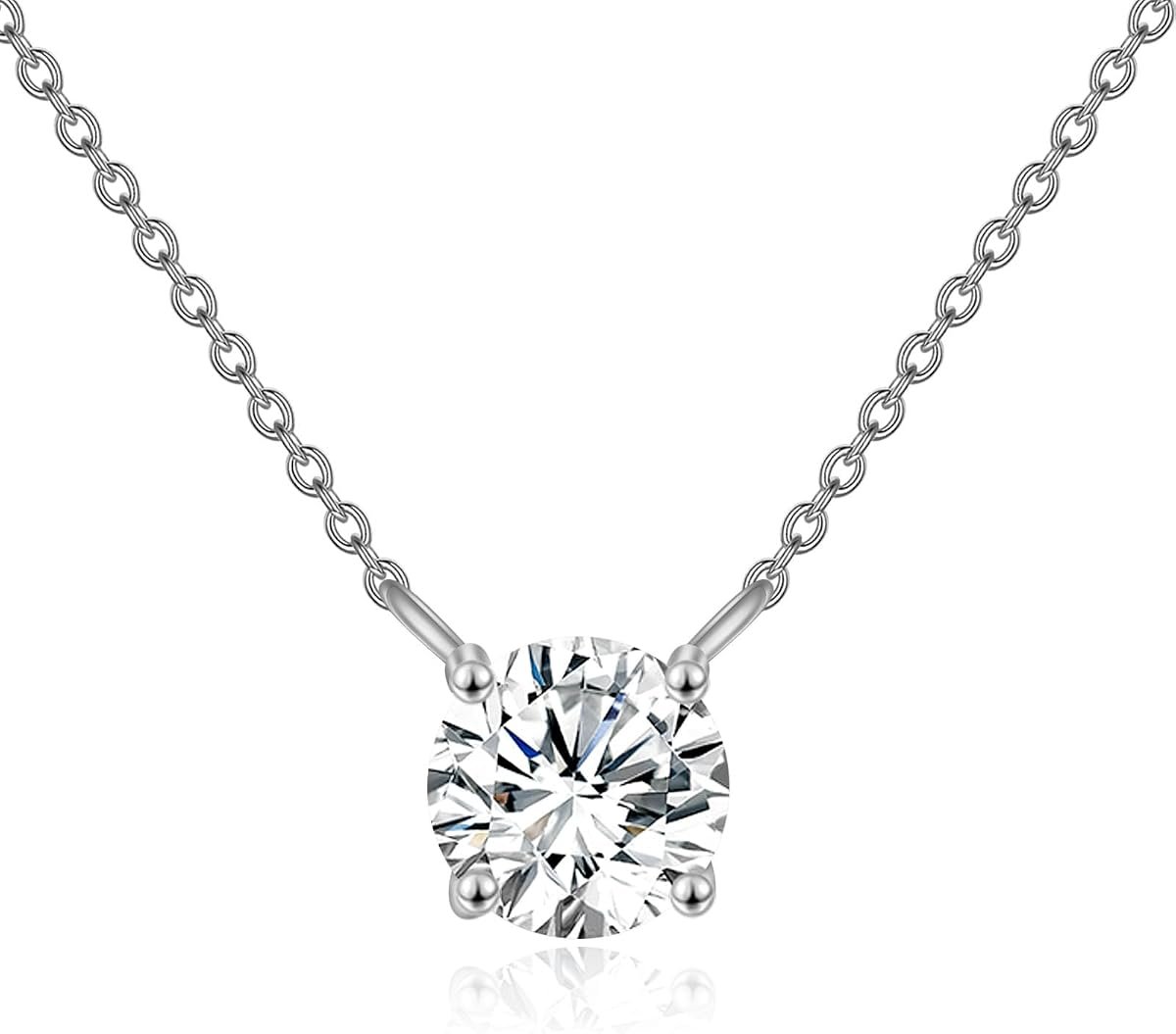 Moissanite solitaire necklace pendant in 14K solid white gold