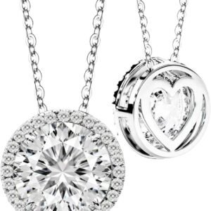 Moissanite solitaire halo necklace in sterling silver