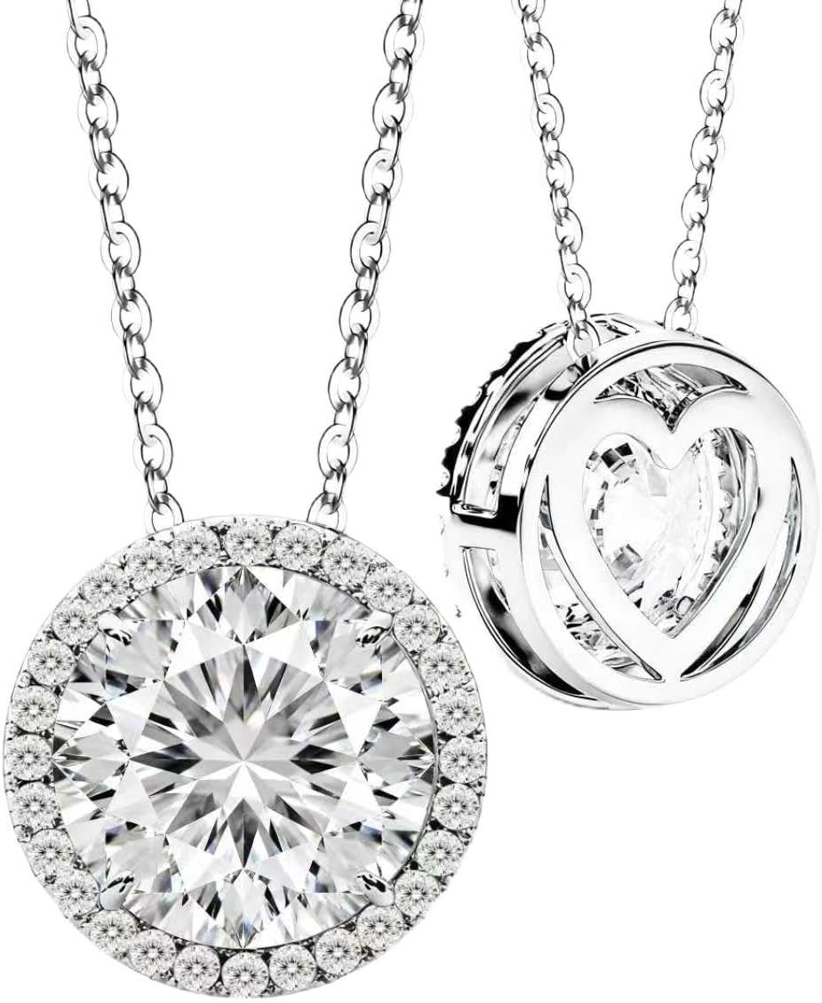 Moissanite solitaire halo necklace in sterling silver
