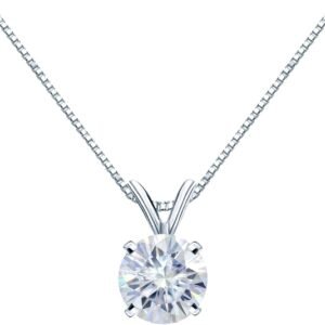 Moissanite solitaire pendant necklace in solid 14K gold