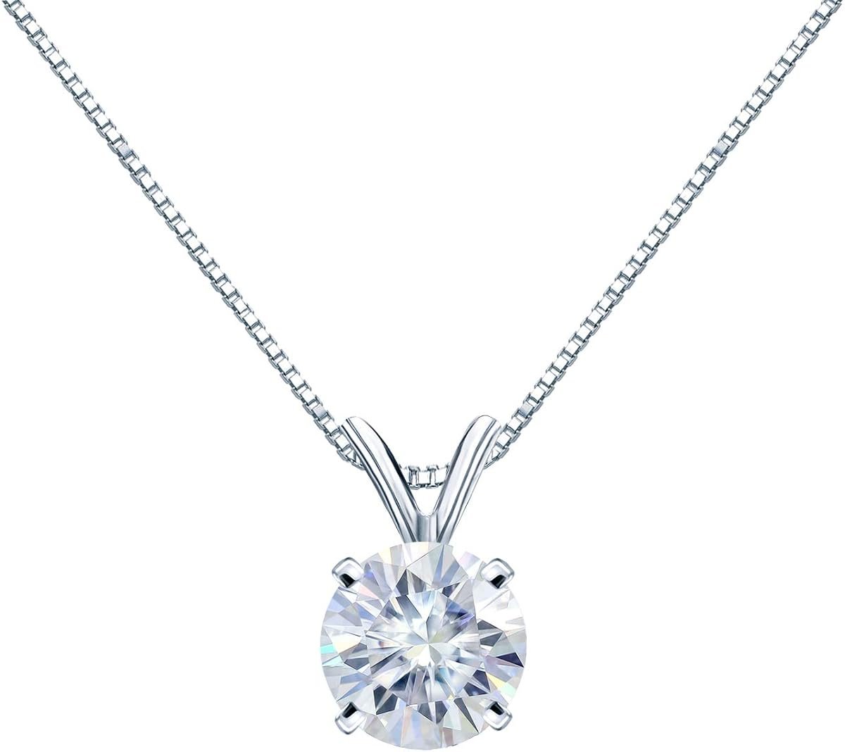 Moissanite solitaire pendant necklace in solid 14K gold