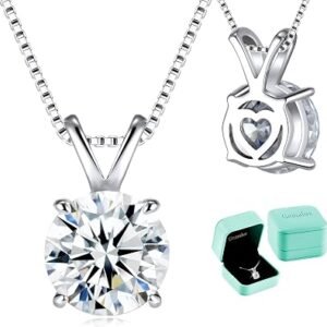 Moissanite solitaire pendant necklace with hidden heart shaped back detail