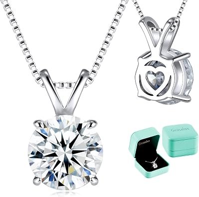 Moissanite solitaire pendant necklace with hidden heart shaped back detail