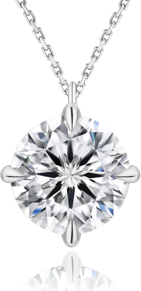 Moissanite solitaire pendant necklace 1 carat in gold plated silver