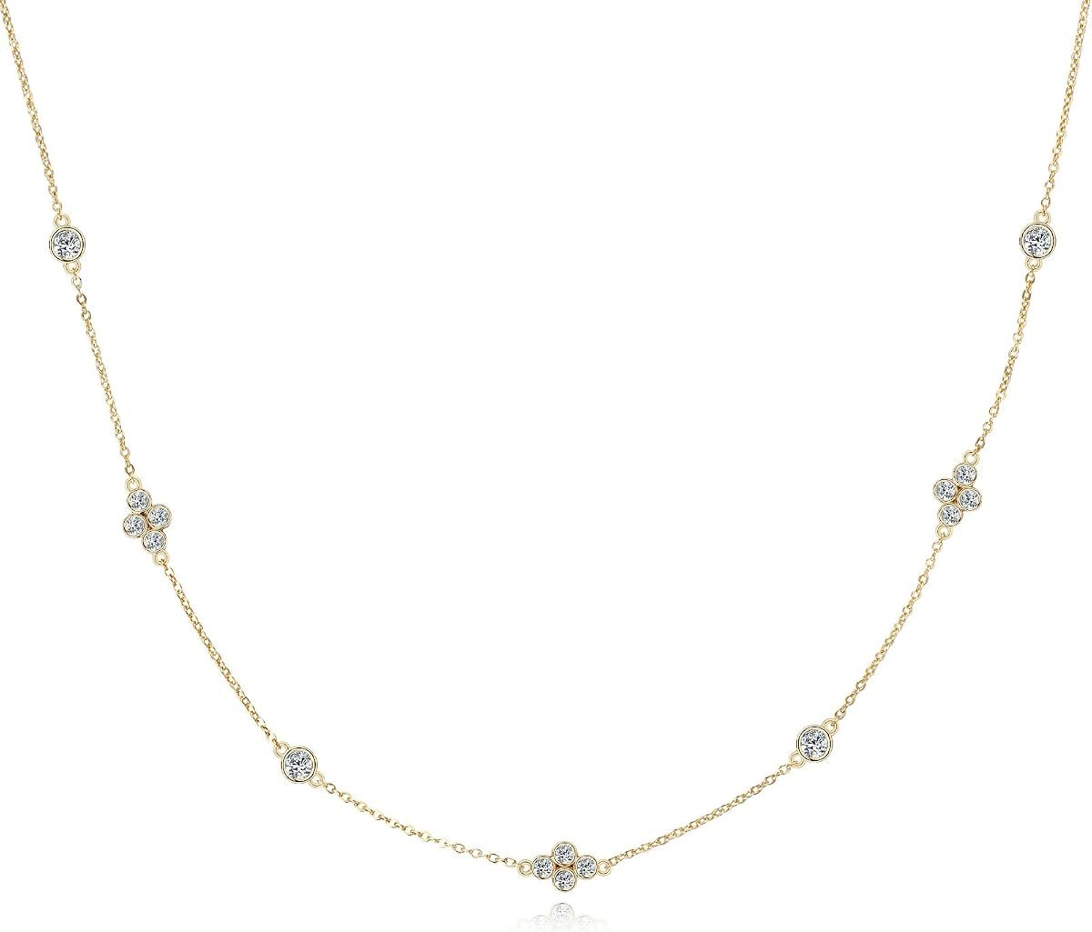 Moissanite station choker necklace in sterling silver