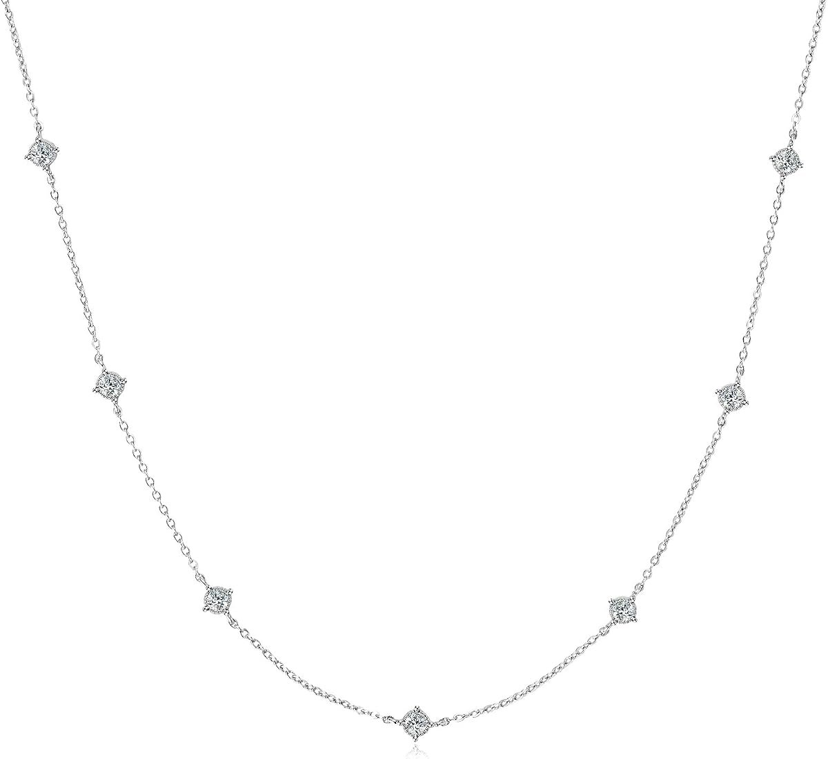 Moissanite station necklace dainty choker in sterling silver