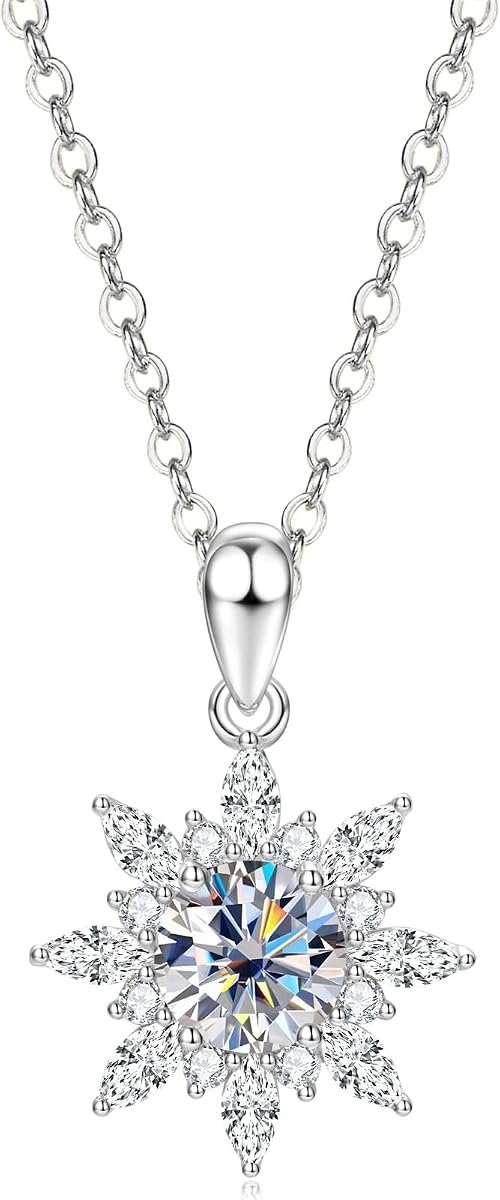 Moissanite sunflower pendant necklace in 14K gold plated silver