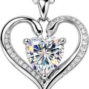 Moissanite heart swan pendant necklace in sterling silver