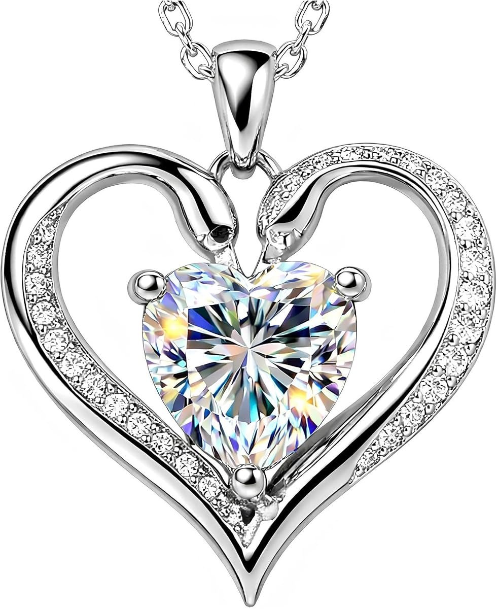 Moissanite heart swan pendant necklace in sterling silver