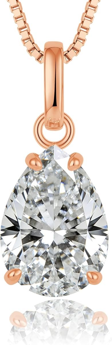 Moissanite teardrop necklace 6 carat pendant in rose gold plated silver