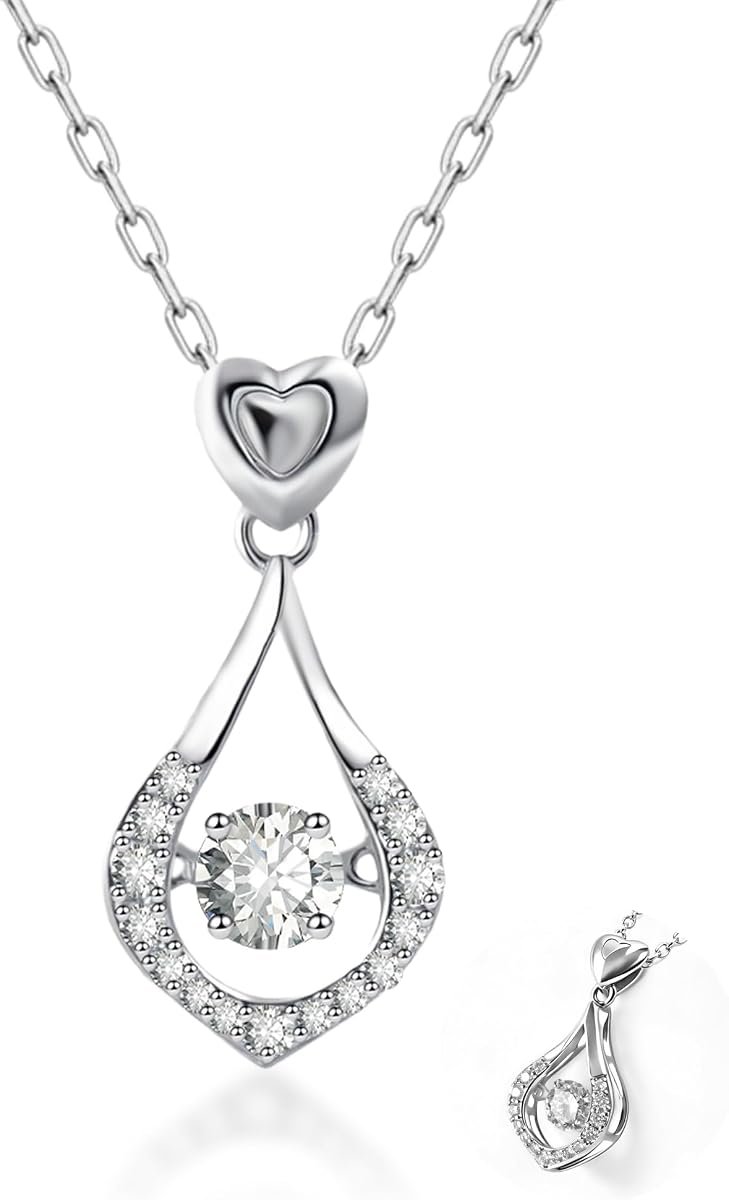 Moissanite heart teardrop necklace with dancing stone