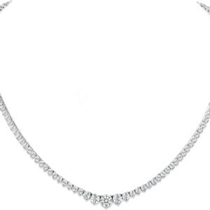 Moissanite tennis chain necklace 18 inch in sterling silver with white gold plating