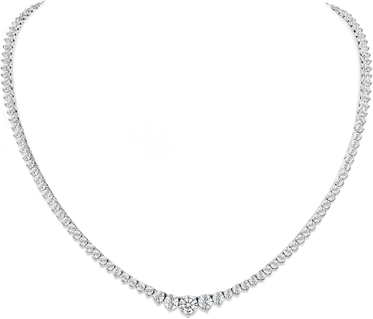 Moissanite tennis chain necklace 18 inch in sterling silver with white gold plating