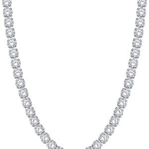 Moissanite tennis chain necklace in white gold plated sterling silver