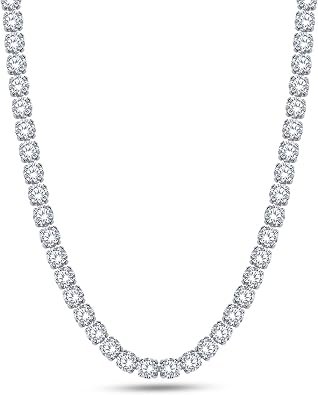 Moissanite tennis chain necklace in white gold plated sterling silver