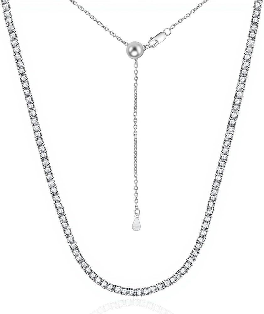 Moissanite tennis choker necklace 2mm dainty in sterling silver