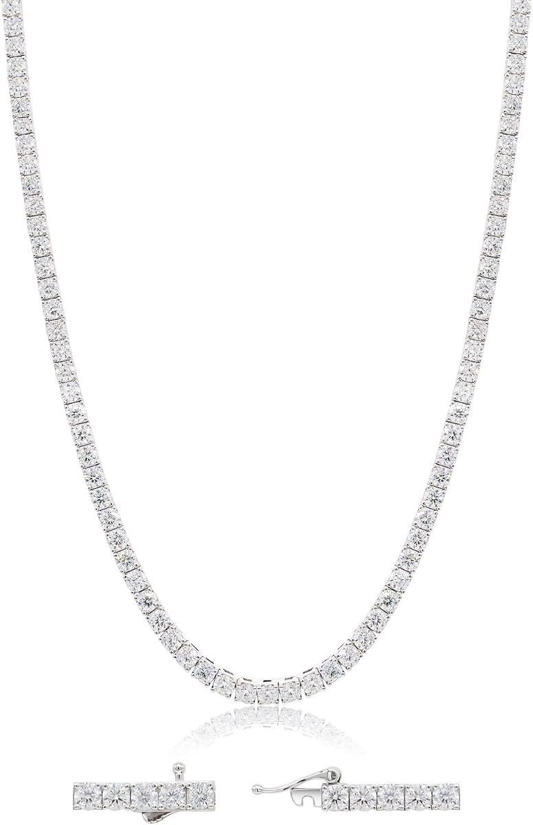 Moissanite tennis choker necklace in 14K white gold plated sterling silver