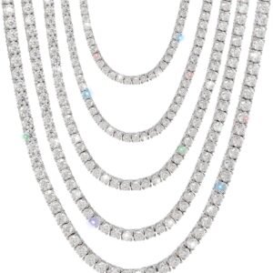 Graduated moissanite tennis necklace in 14K white gold plated sterling silver