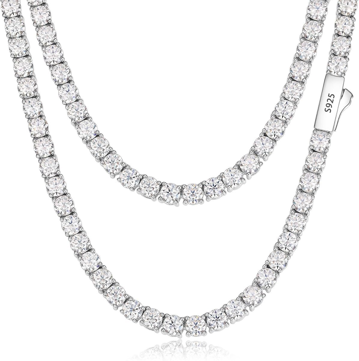 Moissanite tennis necklace chain in gold plated sterling silver