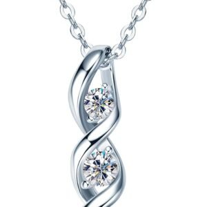 Moissanite three stone sliding pendant necklace in sterling silver