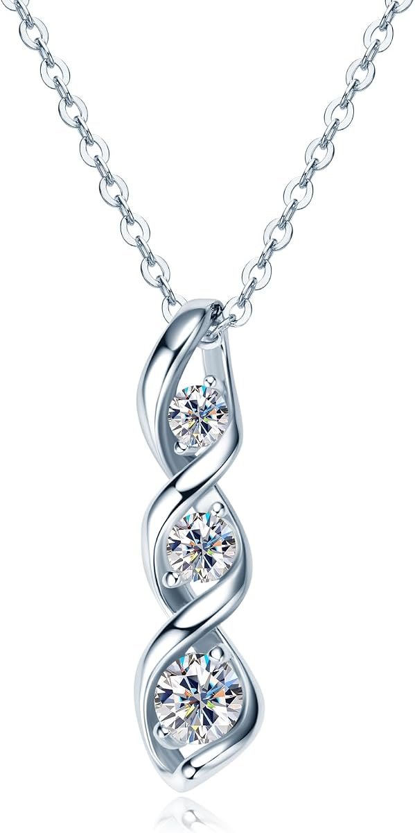 Moissanite three stone sliding pendant necklace in sterling silver