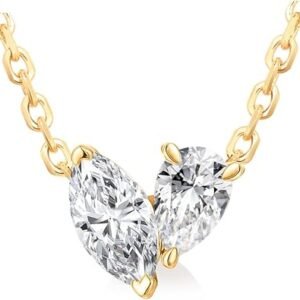 Moissanite toi et moi necklace with marquise and pear cut stones in sterling silver