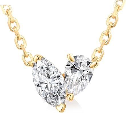 Moissanite toi et moi necklace with marquise and pear cut stones in sterling silver