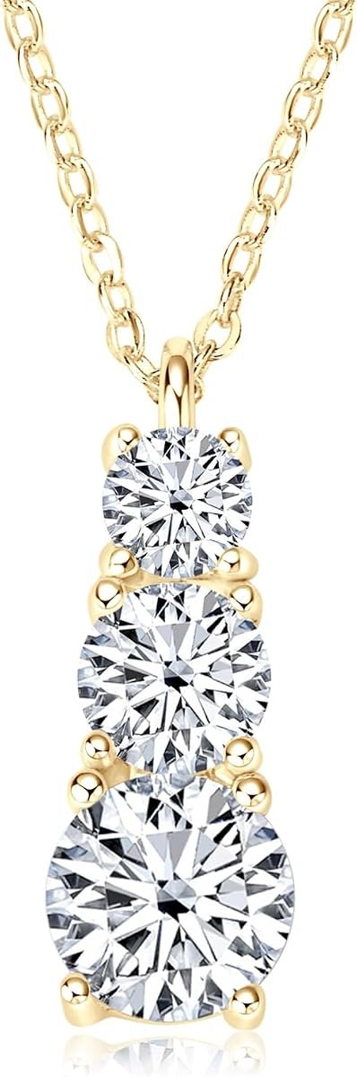 Moissanite trilogy necklace with three graduated stones in gold plated silver