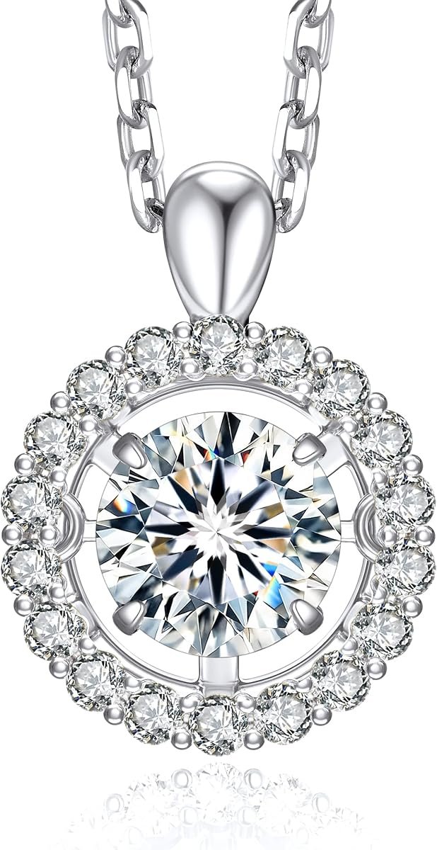 Moissanite windmill necklace with dancing centre stone in sterling silver