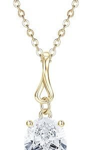 Oval cut moissanite pendant necklace, 3 carat, in rhodium finished sterling silver