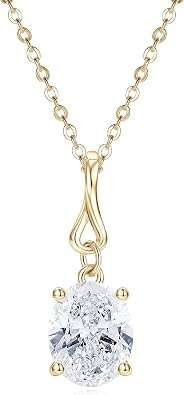 Oval cut moissanite pendant necklace, 3 carat, in rhodium finished sterling silver