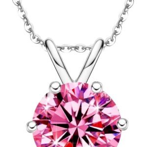Pink moissanite pendant necklace in sterling silver